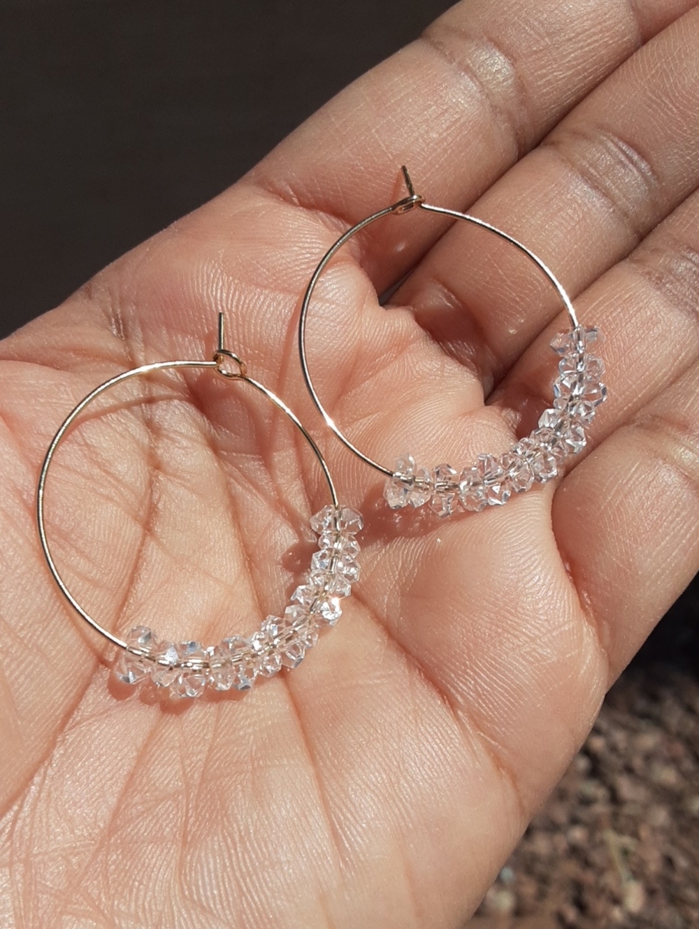 G. HERKIMER DIAMOND QUARTZ Stainless Steel Hoop Earrings.